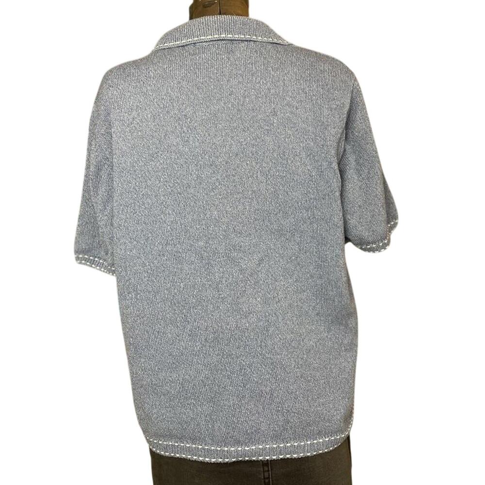 ALFRED DUNNER Blue Button Sweater Womens (L) Cotton Beaded Embroidered Floral - Picture 3 of 8